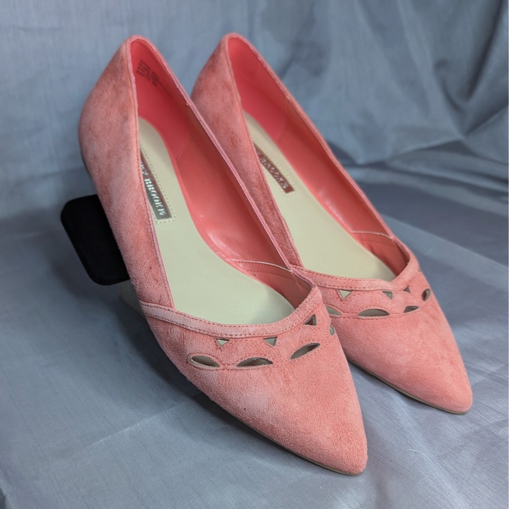 Audrey Brooke Marte Suede Pointed Toe‎ Flats Cutout Coral